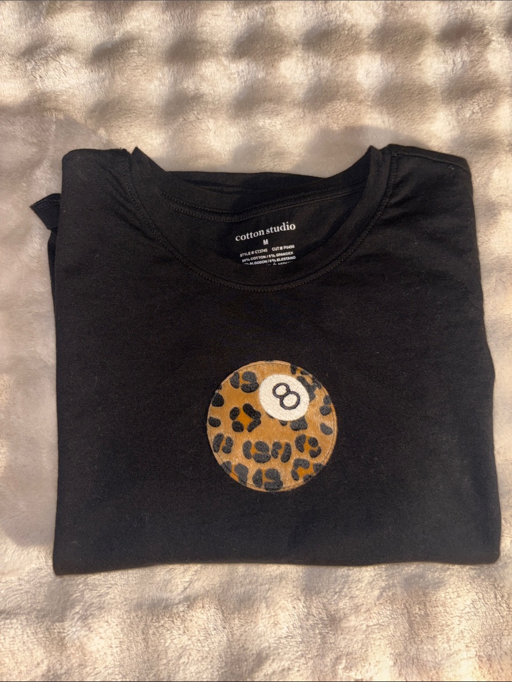 Women's Black Short Sleeve Tee with Leopard 8-Ball Graphic